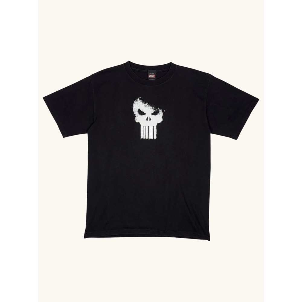 Vintage 2003 Marvel Punisher Skull Graphic T-Shirt Mad Engine Black XL